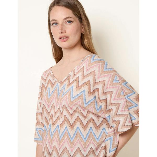 Blue Vanilla Zig Zag Metallic Bow Back Top