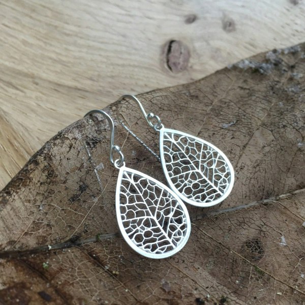 Sterling Silver Skeleton Leaf Drop Earrings - Reeves & Reeves