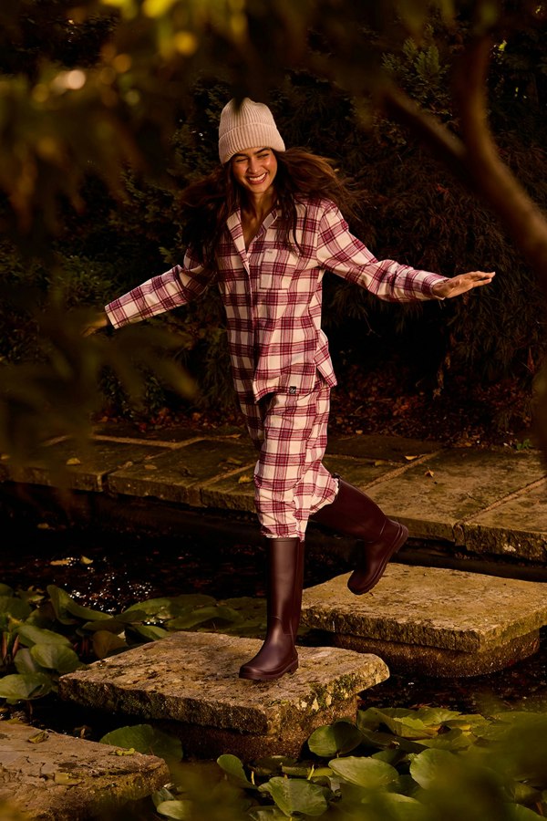 Plaid Long Pyjama Set in Stone - Pajamas