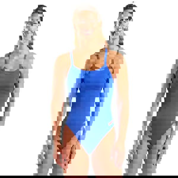 Vibrant Arena Team Challenge Solid Swimsuit in neon blue with thin straps