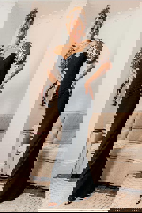 Jacquard Puff Sleeve Sweetheart Scuba Maxi Dress - Black DR4819