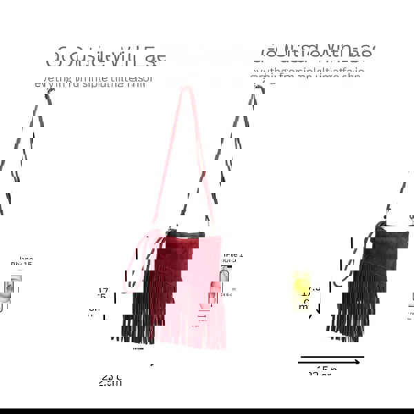 Kitise Small Multi-Functionla Fringe Italian Suede Leather Wristlet Purse Bag Crossobody Handbag