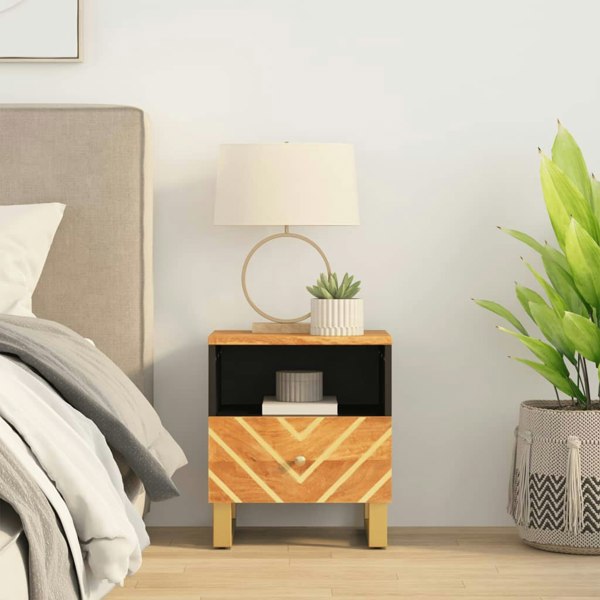 Berkfield Bedside Cabinet Brown and Black Solid Wood Mango