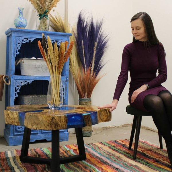 Ancient Wisdom Tamarind and Resin Coffee Table - Sky Blue