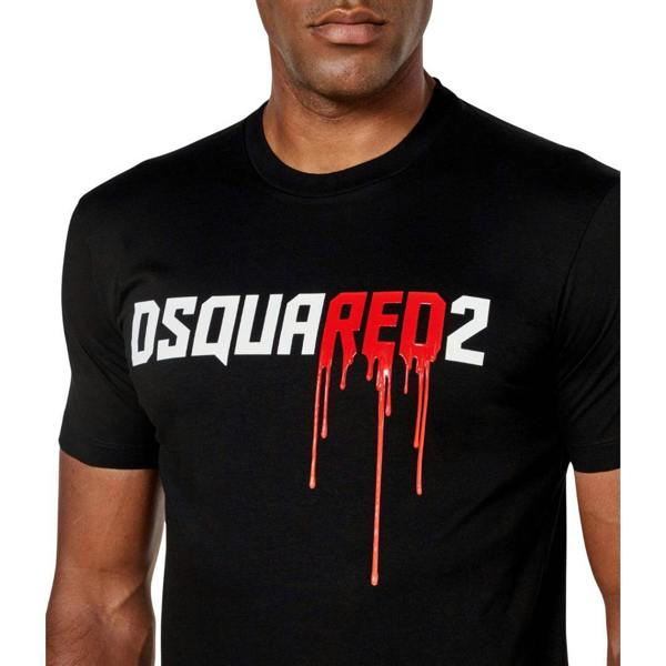 DSquared2 Mens Bloody Red Logo T-Shirt - Black - 