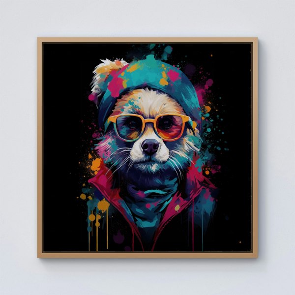 Warren Reed Multi Coloured Splash Art Dog Framed Canvas