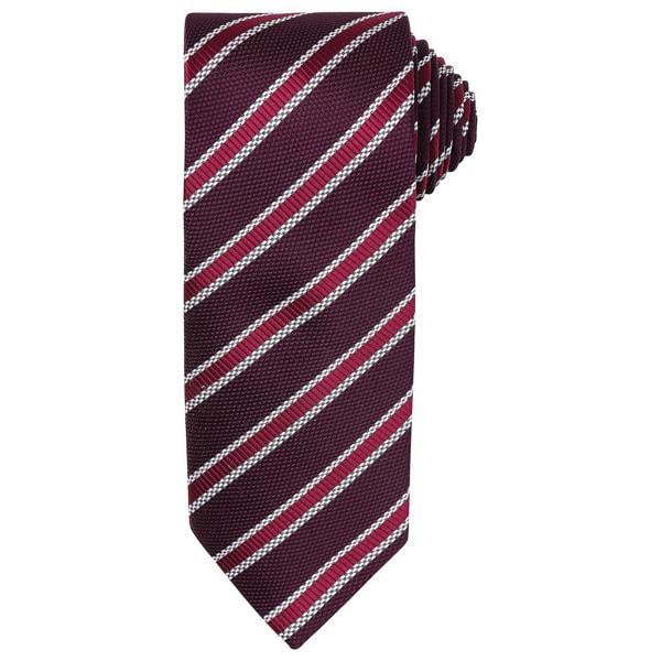 Premier Mens Stripe Waffle Tie - Burgundy/Aubergine