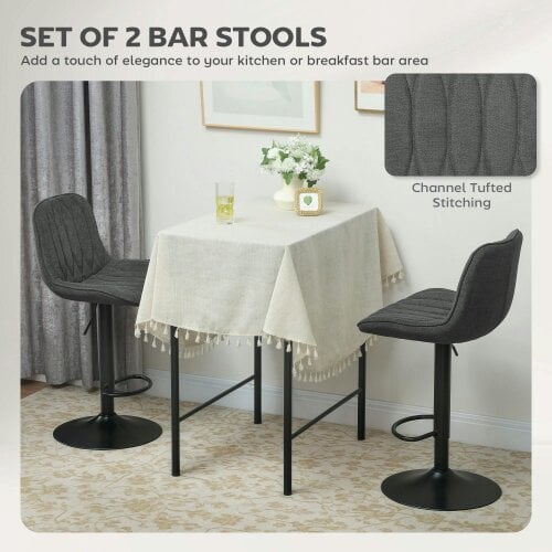 Wyld Haus Likaha Fabric Charcoal Grey Linen Look Bar Stools Set Of 2
