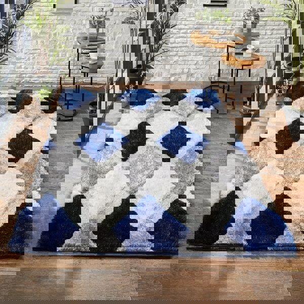 3D Navy Geometric Shaggy Rug | Visual Luxury | The Rugs