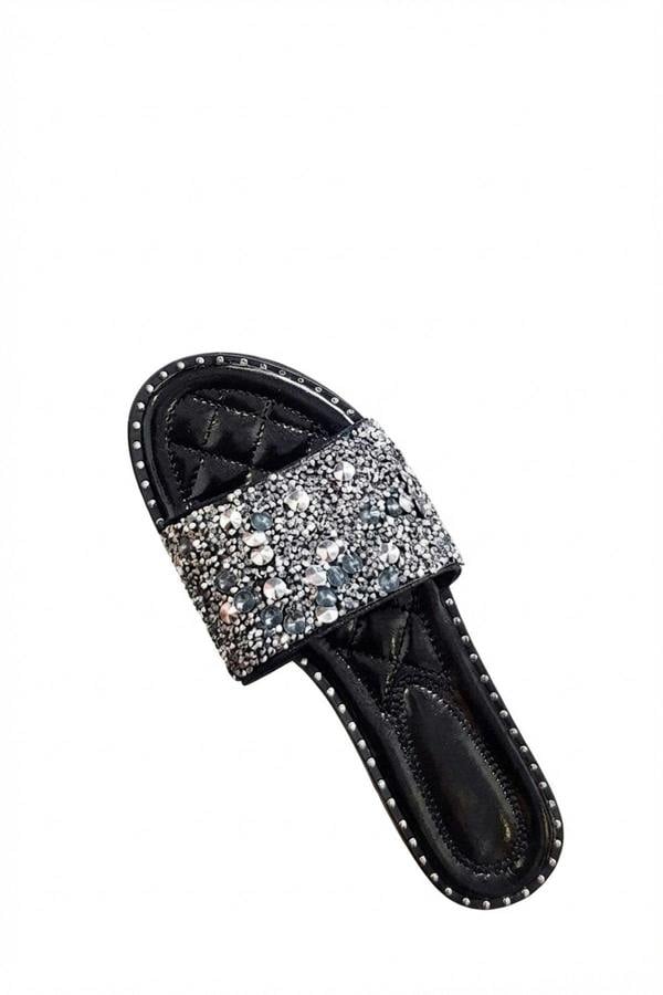 Sofie Embellished Slip On Sandals - Black_wb