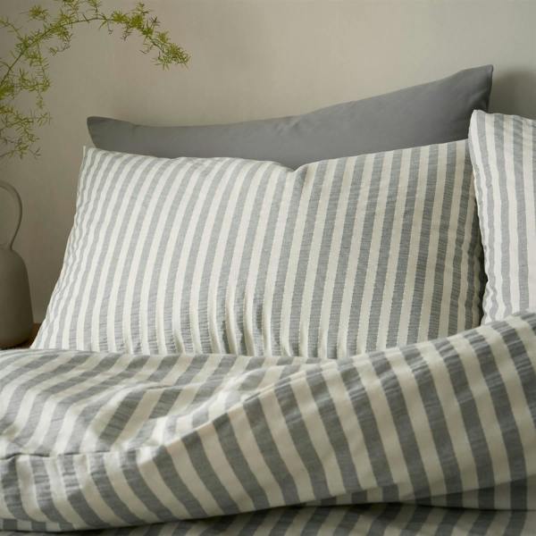 Pineapple Elephant Cotton Rich Woven Stripe Grey Duvet Cover Set