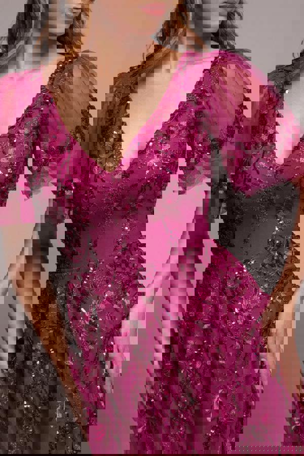 Flared Sleeve Embroidered Maxi Dress - Magenta DR3279A