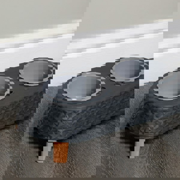 Samuel Alexander 16cm x 9cm Grey Plastic Raised Double Pet Bowl Feeding Station with Stand