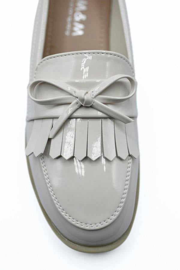 Janelle Bow Detail Flatform Slip On Loafer Shoes - Beige