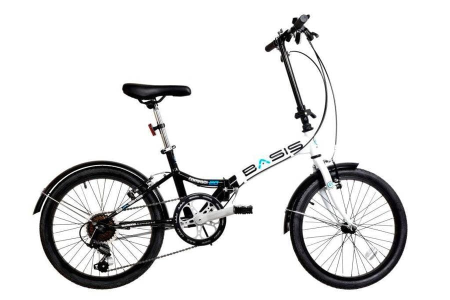 Basis Bikes Basis Compact Folding Commuter Bicycle, 20" Wheel, 6 Speed - Black/White