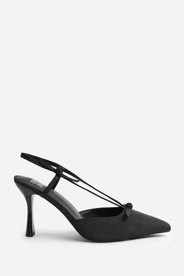 Where's That From Mabel Wide Fit High Heel With Pointed Toe and Strap Detail in Black Satin