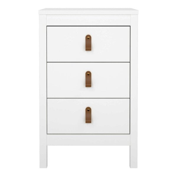 Wyld Haus Wildberry Matt White Bedside Table 3 Drawers Leather Handles