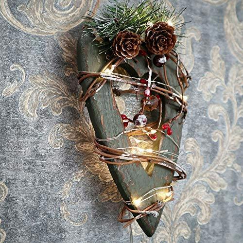 19cm Green Wooden LED Heart Hanging Ornament with Warm White Lights image 7