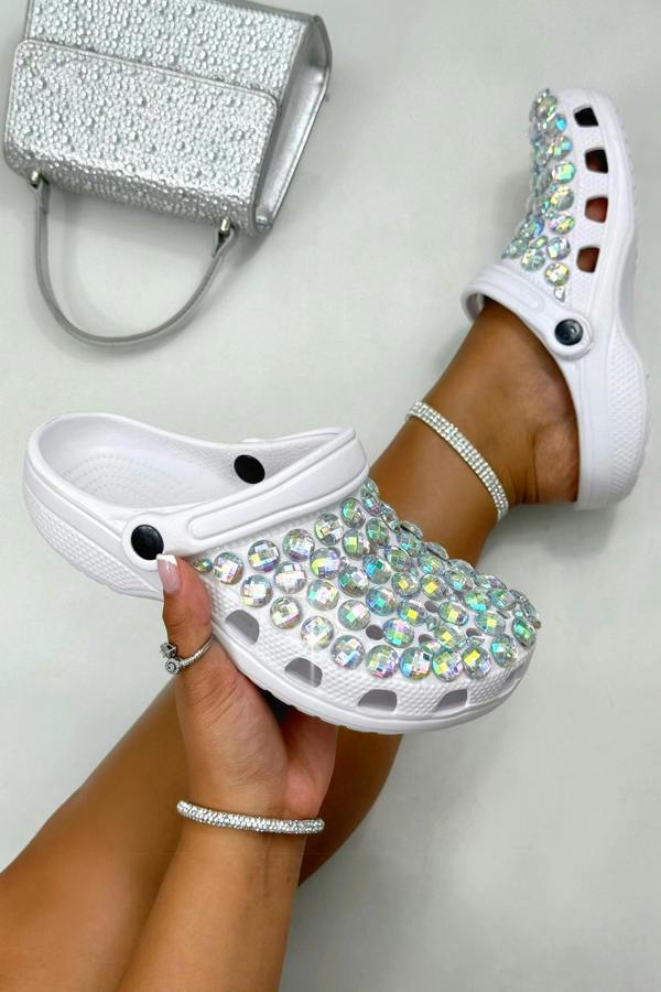 Love Lemonade Crystal Galaxy Rhinestone Crox Clogs White