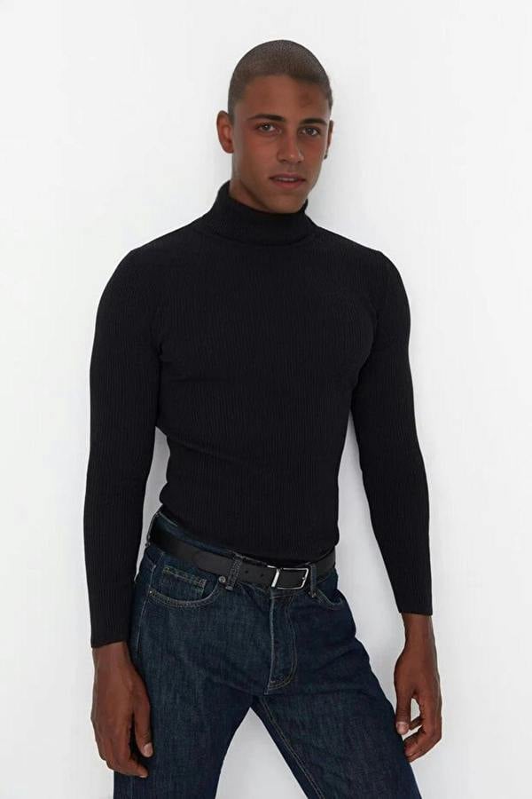 WOVCOR Slim Fit Turtleneck Ribbed Knit Men's Sweater