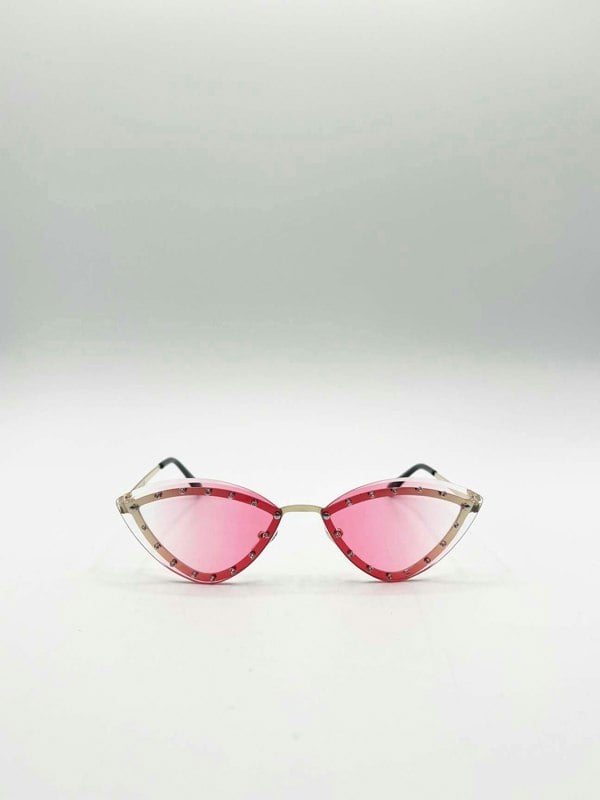 SVNX Diamante Cat-Eye Sunglasses in Pink
