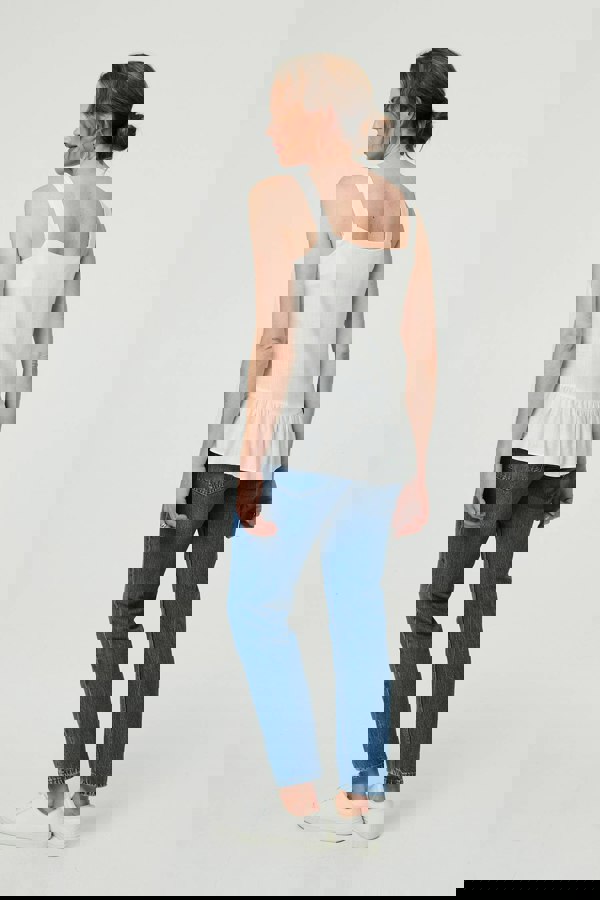 White | Frill Hem Sleeveless Wide Strap Top
