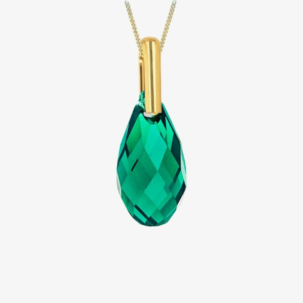 T. H. Baker 9ct Yellow Gold Green Crystal Dropper Necklace 1.68.7120