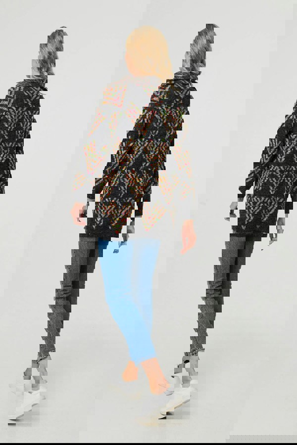 Grey | Abstract Print Longline Knitted Jacket
