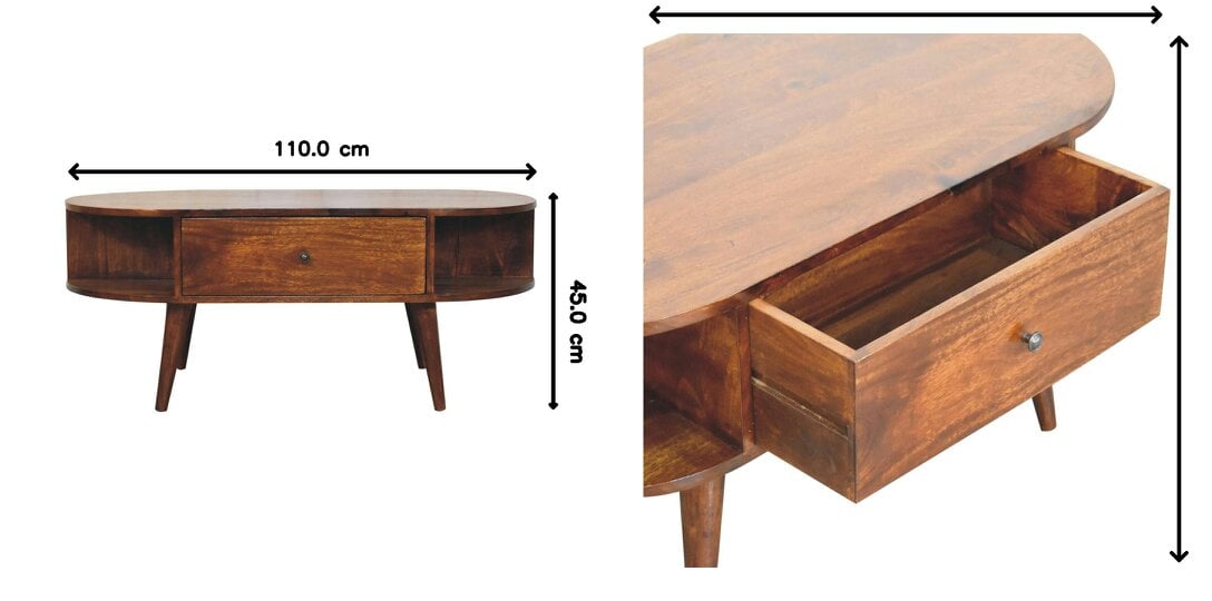 Artisan Furniture Solid Wood Chestnut Oval Coffee Table with 2 Drawers, Brown