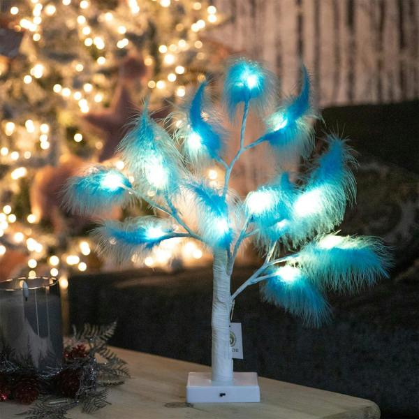 55cm Light Blue Feather Tree Table Lamp with Warm White LEDs, Battery-Operated Decorative Accent image 3