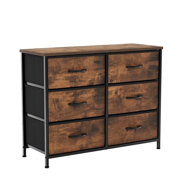 Vida Designs Chorley 6 Drawer Fabric Drawer Chest, Beige & Grey Wood