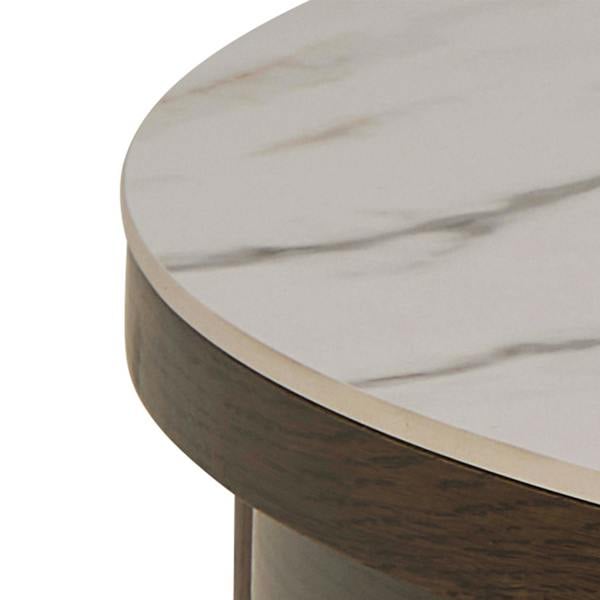 Wyld Haus Cork Round Cream Ceramic Coffee Table with Oak Veneer Base