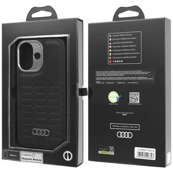 Audi GT Synthetic Leather Hardcase with MagSafe for iPhone 17 6.3" Black - AU-TPUPCMIP17-GT/D3-BK