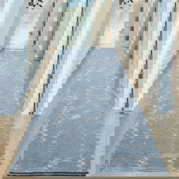 Machine Washable Flatweave Rug Abstract Blue