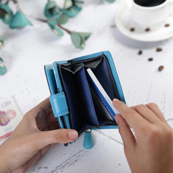inside view of blue Soft Leather Colourful Purse Camellia London