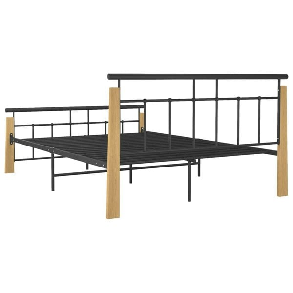 Berkfield Bed Frame Metal and Solid Oak Wood 140x200 cm