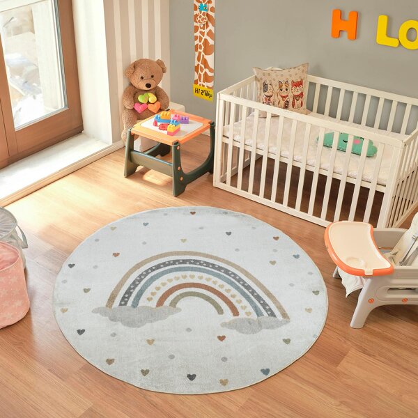 Livabliss Lillian LLL2348 Kids Beige Orange Blue Washable Rug - 160 cm Round