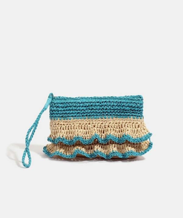 Pia Rossini Saffira - Straw Clutch Bag - Pale Turquoise