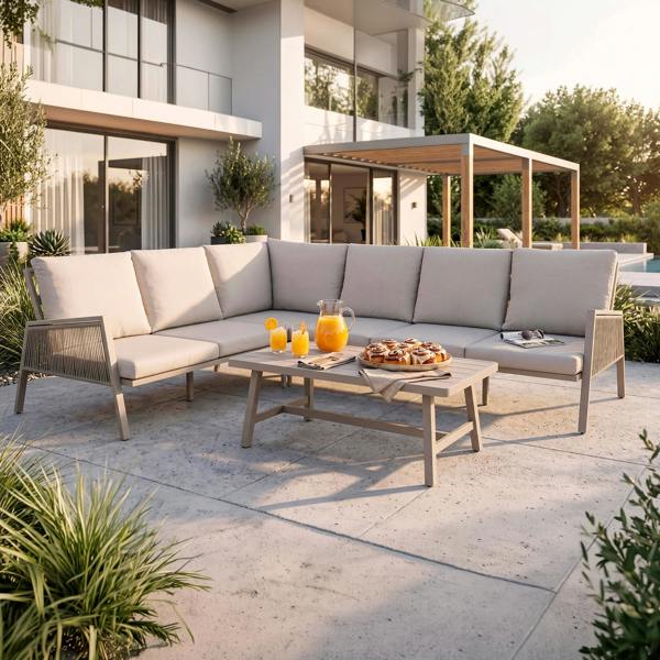 Dellonda Fusion 4 Piece Outdoor Aluminium Corner Sofa Set, Light Grey - DG57