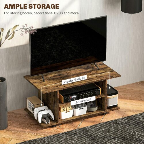 Wyld Haus Rinael 80cm Wooden Rustic Brown Mobile TV Storage Unit With Shelves And Bookcase Style Design