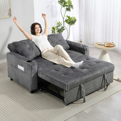 Wyld Haus Noripa Dark Grey Corduroy 2 Seater Click Clack Sofa Bed