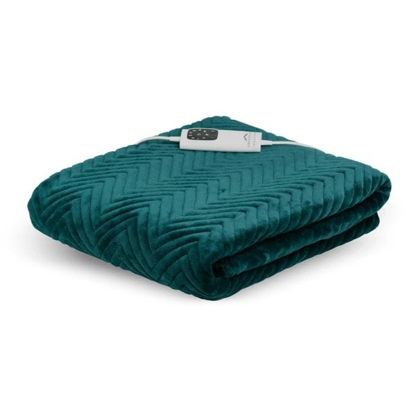 Dreamland Hurry Home Velvet Heated Throw Electric Blanket - Emerald Herringbone - 160cm x 120cm