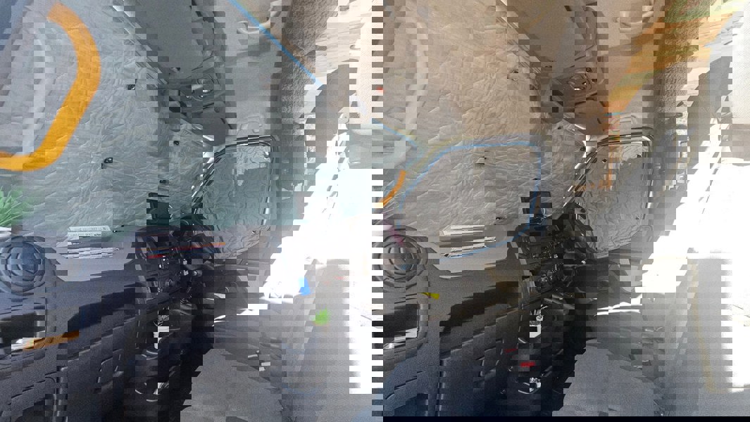 Internal Thermal Blind Set (Renault Master, Vauxhall Movano, Nissan Interstar/NV400) Pictured on the inside windscreen taken from inside the van.