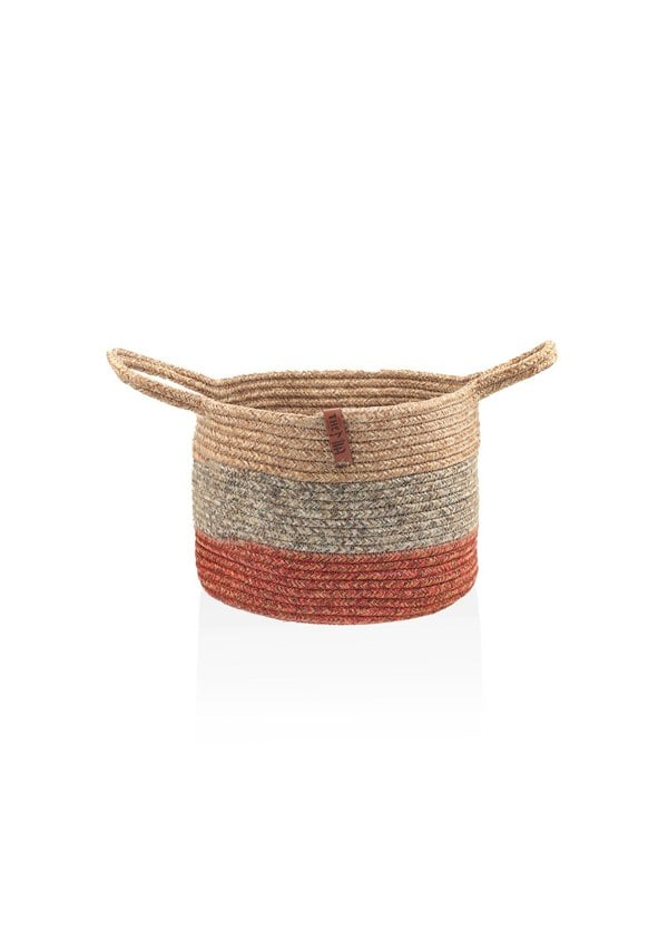 Rozi Jute Handwoven Storage Basket (Orange And Grey)