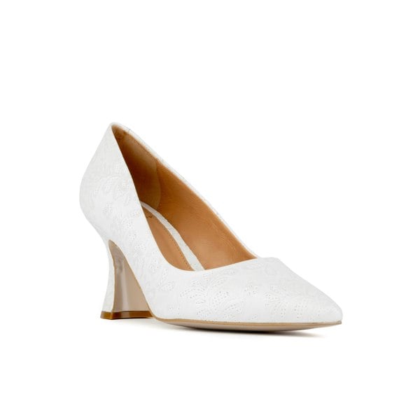 Embassy London Sophia Hollywood - Wedding White - Women's pointed 4 inch pump in white floral emboss leather