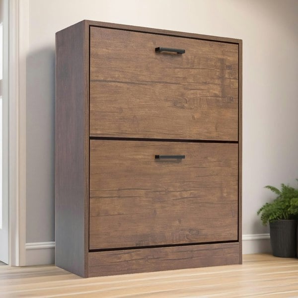 Rafaelo Mobilia 2 Drawer Shoe Storage Cabinet Walnut