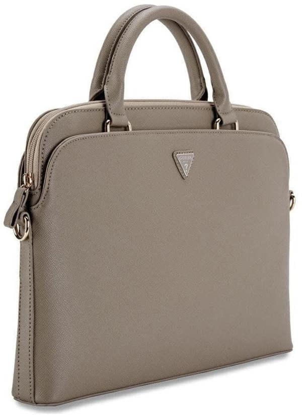 Guess Grained Triangle Logo Zipper Pocket 15" Laptop Bag Brown - GUCB15PGTSPSW