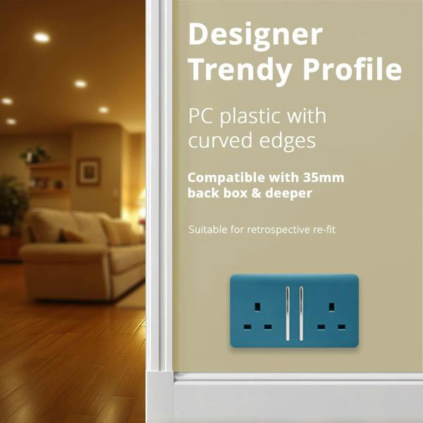 Trendi Switch 2 Gang Long Switched Plug Socket in Ocean Blue
