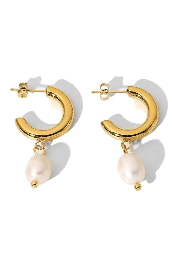 18K Thick Gold Hoop Freshwater Earrings - Earrings - Elk & Bloom