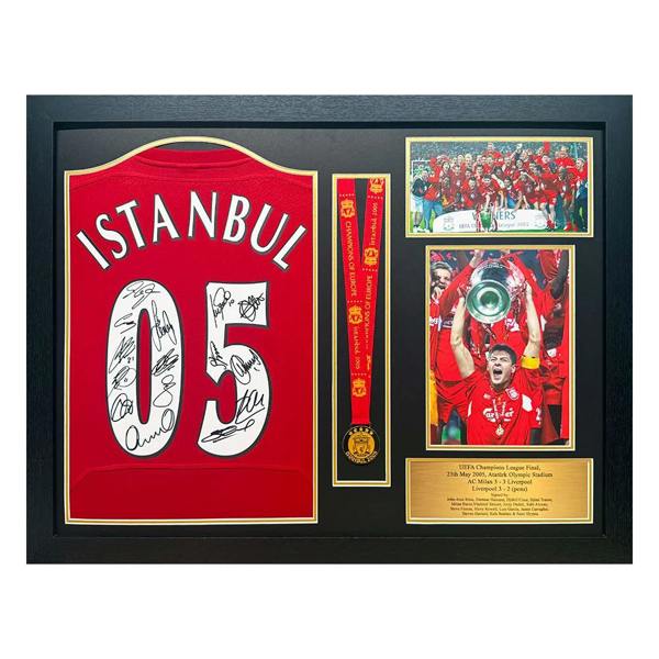 Unbranded Framed Liverpool 2005 Champions League Final Retro Shirt medal display Signed by 15